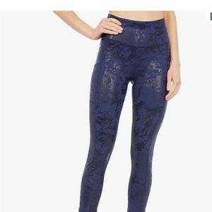 Lilly Pulitzer Luxletic Weekender High Rise Midi Leggings in Navy Shoreline Foil